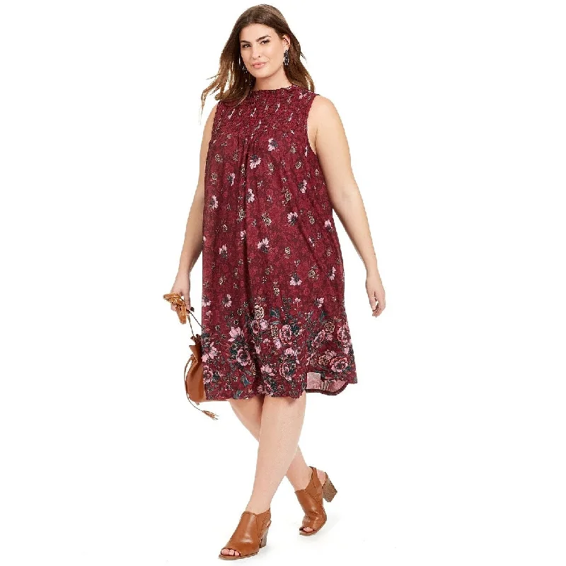 Women's Casual Work-from-Home Dresses-Style & Co Women's Smocked Printed Shift Dress Dark Brown Size 2X