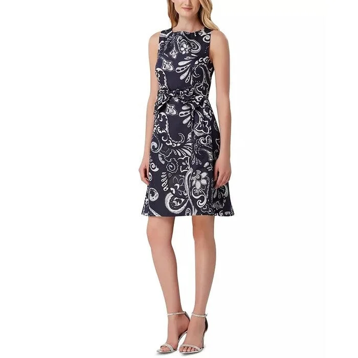 Women's Casual Travel Solid Color Dresses-Tahari A SL Women's Metallic Jacquard Dress Blue White Size 6