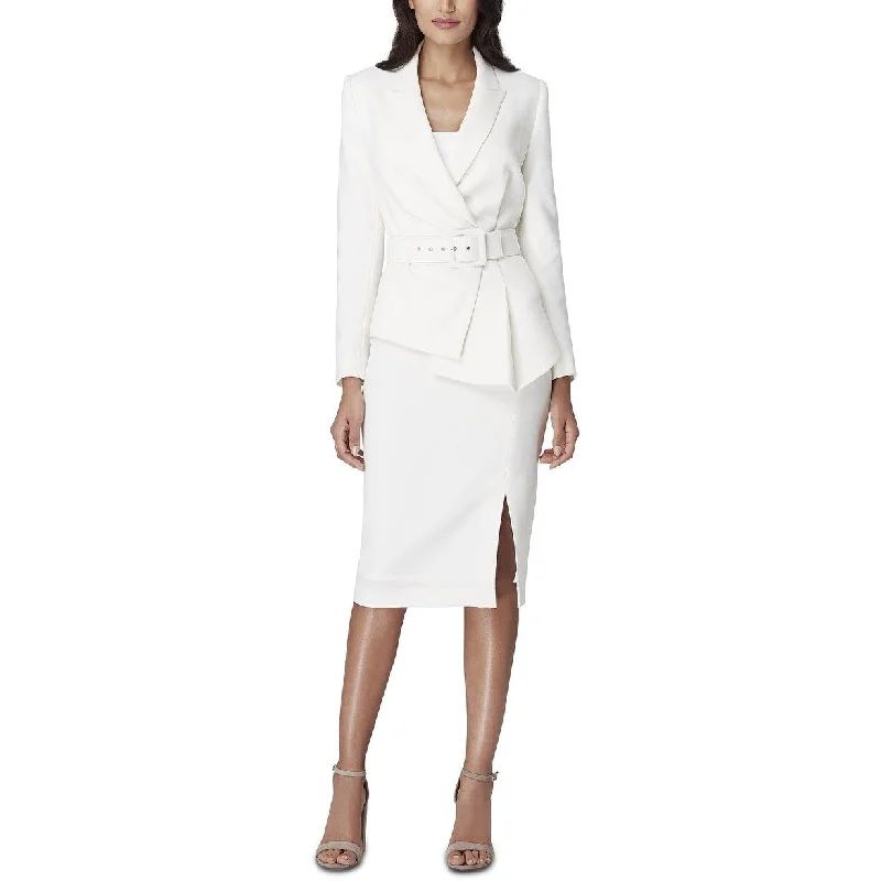 Women's Casual Swing Floral Dresses-Tahari Asl Women's Asymmetrical Belted Skirt Suit White Size 6