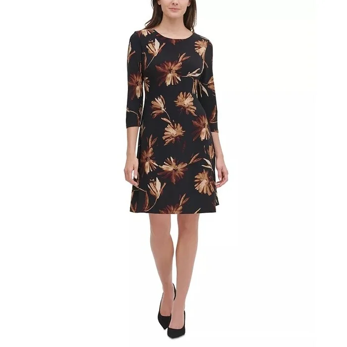 Women's Casual Semi-Formal Dresses-Tommy Hilfiger Women's Miranda Floral Dress Charcoal Size 6