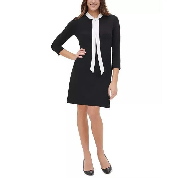 Women's Casual Loose Dresses-Tommy Hilfiger Women's Neck Tie A Line Dress Black Size 8