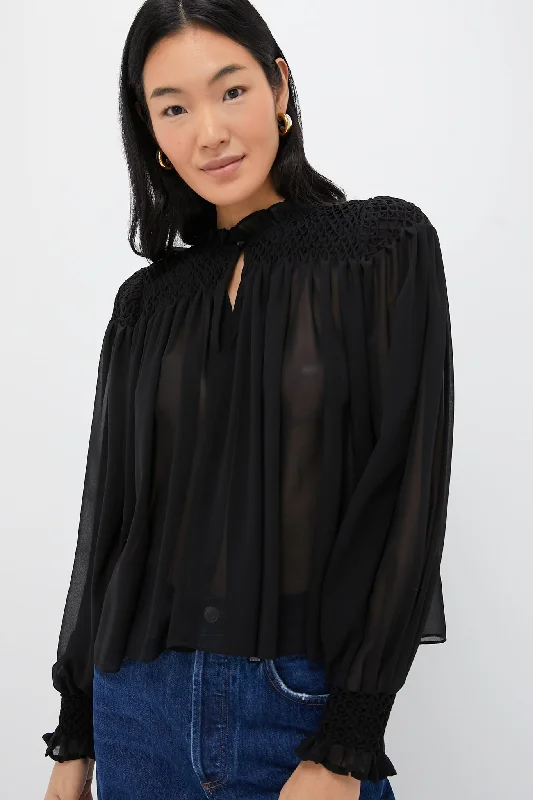 Black Sheer Smocked Rylie Blouse