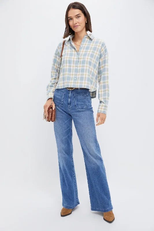 Blue Plaid Flannel Cropped Jasper Button Down