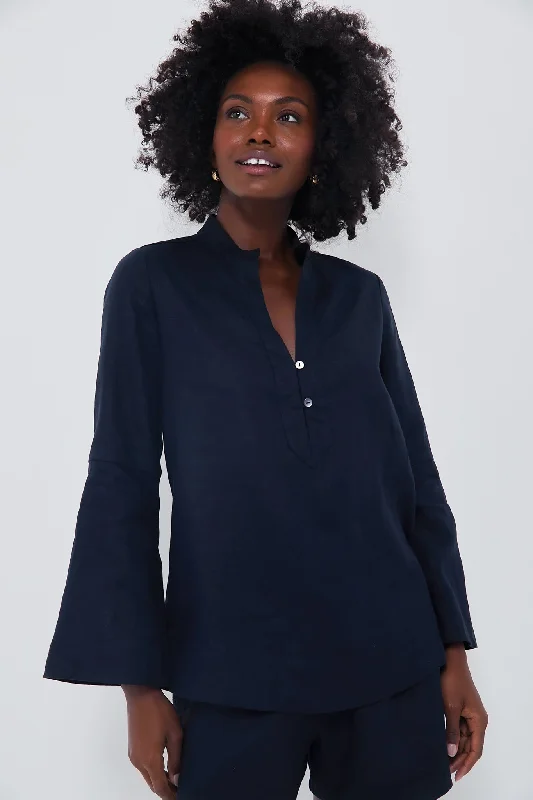 Navy Linen Eleuthera Popover