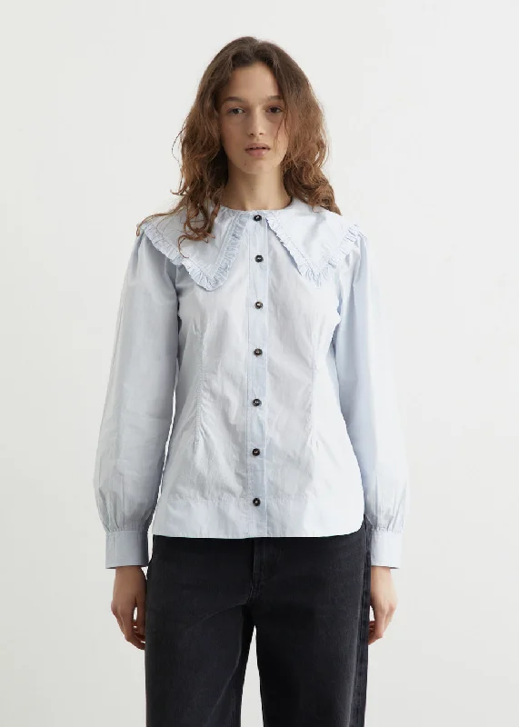 Women's Lurex T-Shirts-Cotton Poplin Frill Collar Shirt