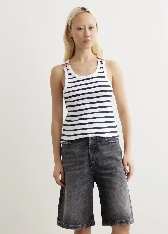 Women's Front Tie T-Shirts-Ribbed Mariniere Tank Top