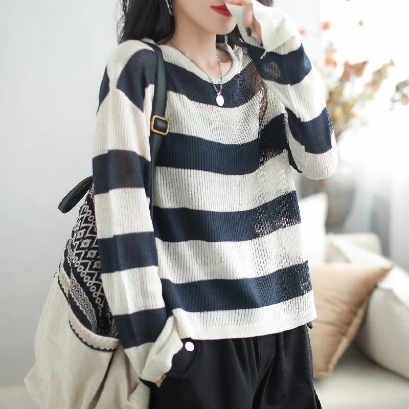 Women's Holiday Cardigans-Autumn Stylish Stripe Knitted Casual Cardigan