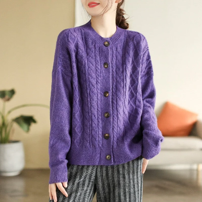 Women's Floral Print Cardigans-Autumn Winter Casual Loose Knitted Cardigan