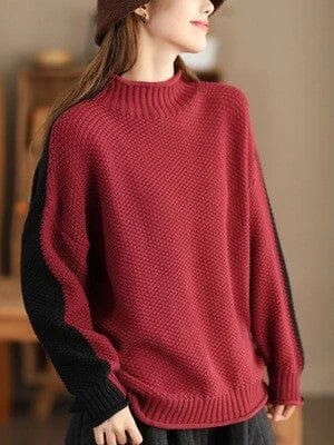 Women's Fleece A-Line Cardigans-Autumn Winter Cotton Knitted Color Matching Cardigan