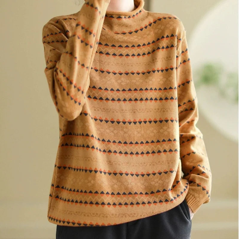 Women's Fleece Pleated Cardigans-Autumn WInter Knitted Turtleneck Cardigan