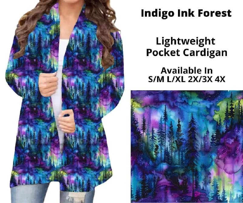 Women's Glitter Pencil Cardigans-Indigo Ink Forest Pocket Cardigan