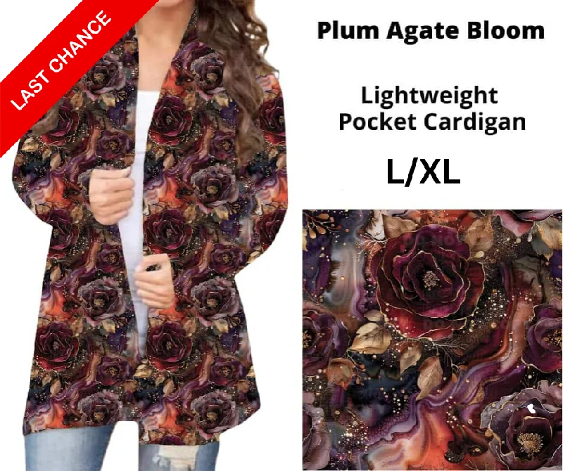 Women's High-Waisted Denim Cardigans-Plum Agate Bloom Pocket Cardigan