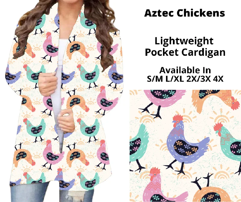 Women's Geometric Cardigans-Preorder! Closes 12/23. ETA March. Aztec Chickens Pocket Cardigan