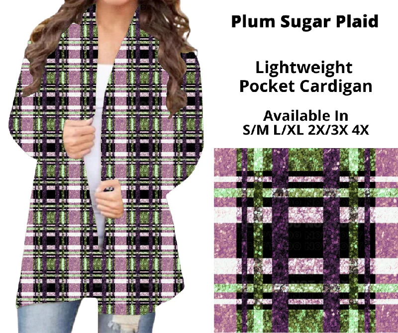 Women's Fringe Denim Cardigans-Preorder! Closes 12/23. ETA March. Plum Sugar Plaid Pocket Cardigan