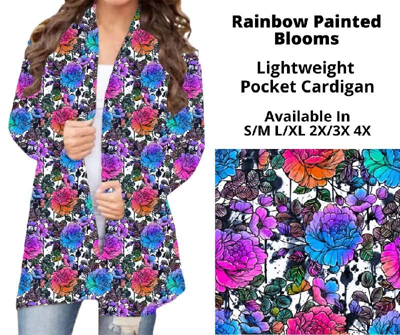 Women's Fringe Ruffle Cardigans-Preorder! Closes 12/23. ETA March. Rainbow Painted Blooms Pocket Cardigan