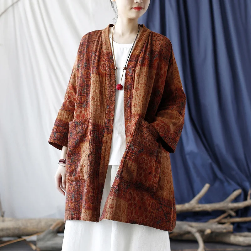 Women's Art Print Cardigans-Retro Ethnic Printed Loose Cardigan Cotton Linen Outerwear