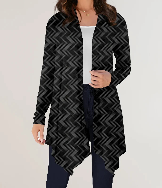 Women's Quick-Dry Cardigans-RTS - Gray Plaid Cardigan w/ Pockets