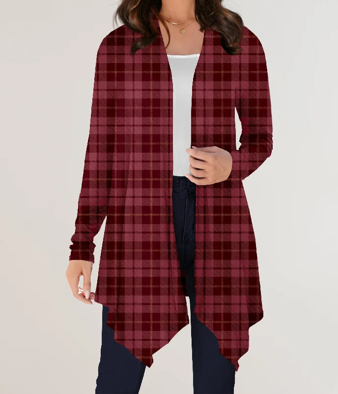 Women's Polka Dot Cardigans-RTS - Maroon Plaid Cardigan w/ Pockets