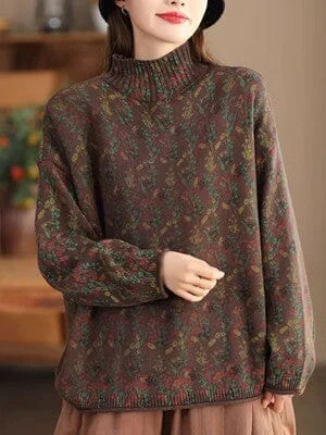 Women's Breathable DenSpring Retro Print Cotton Knitted Cardigan