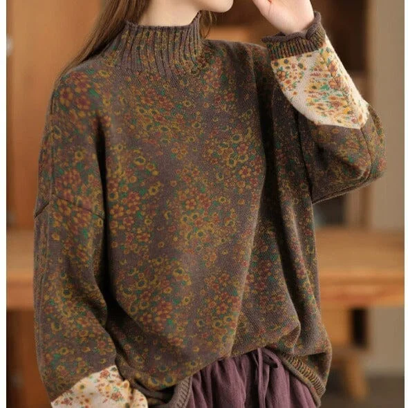 Women's Fleece Pencil Cardigans-Winter Retro Floral Cotton Knitted Loose Cardigan