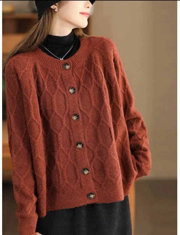 Women's Closed Cardigans-Women Autumn Winter Casual Loose Knitted Cardigan