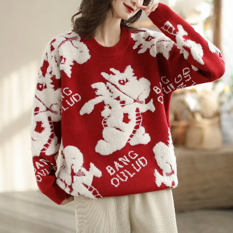 Women's Evening Cardigans-Women Fashion Jacquard Knitted Loose Cardigan