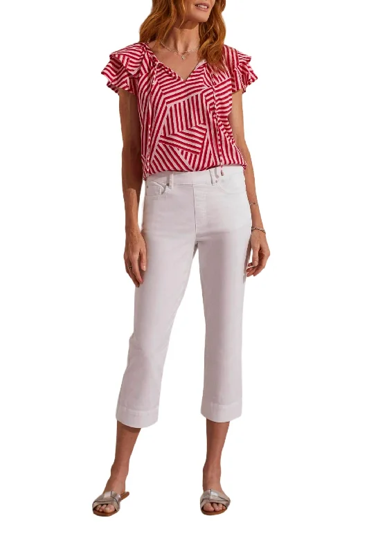 Women's Leather Pants-5 Pocket Pull On Capri In White