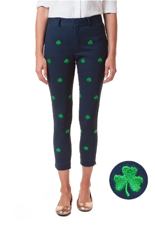 Women's Midi Pants-Ankle Capri Stretch Nantucket Navy with Shamrock