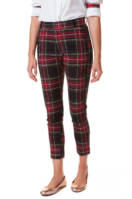 Women's Jean Pants-Ankle Capri Stretch Twill Black Stewart Plaid