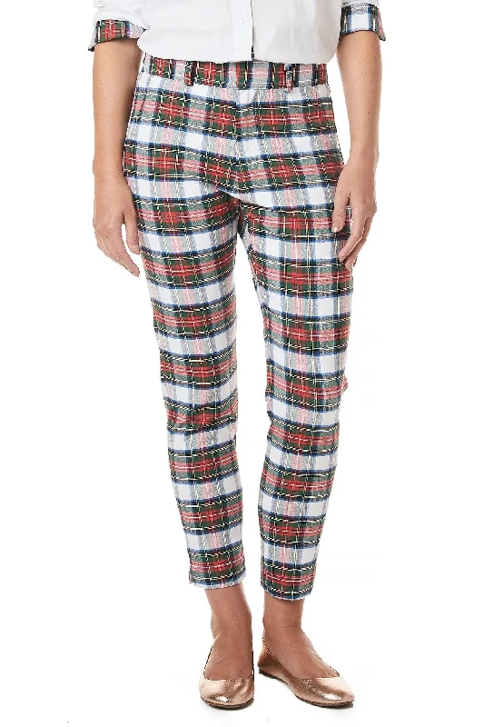 Women's Linen Pants-Ankle Capri Stretch Twill Dress Stewart Tartan