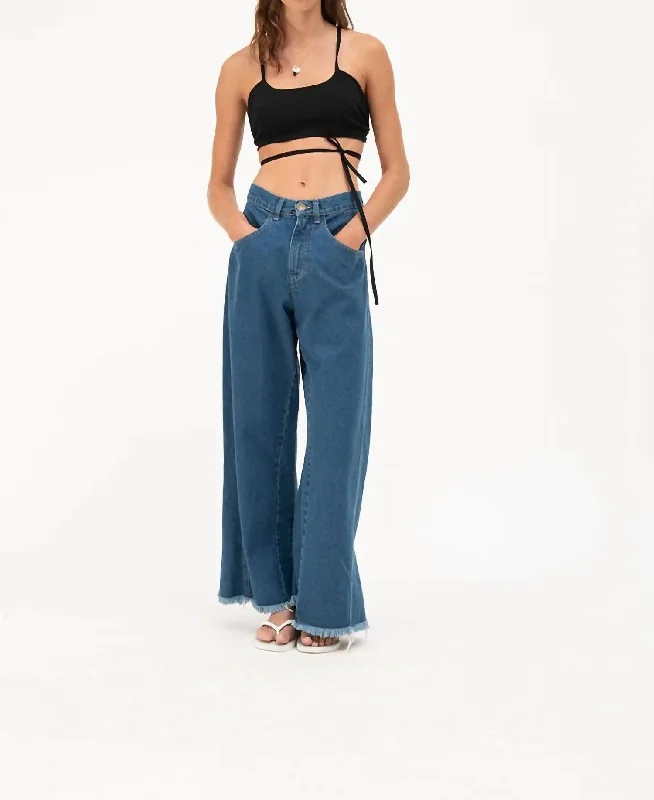 Women's Stylish Pants-Asimetrico Wide Leg Jeans In Denim