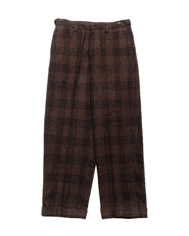 Women's Pegged Pants-Beams Plus IVY Trousers Wide Recycle Wool Plaid Brown