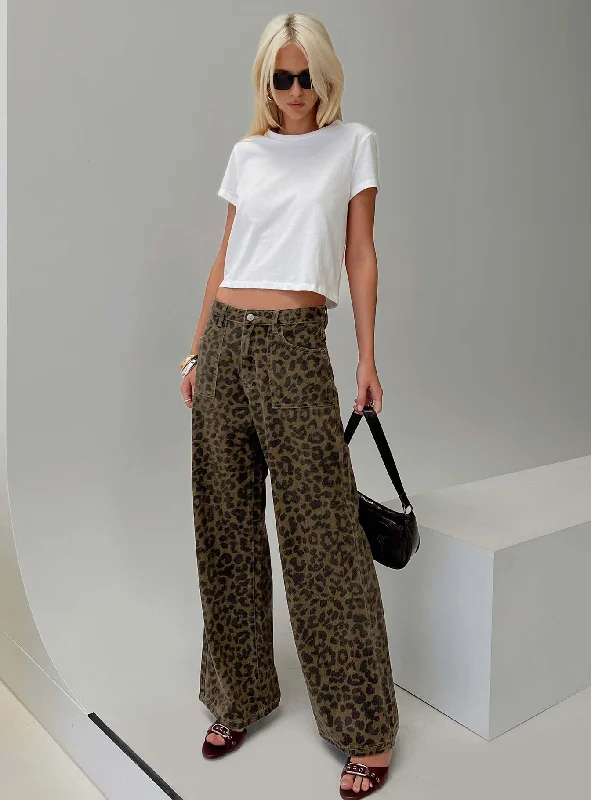 Women's Pleated Front Pants-Briony Jean Leopard