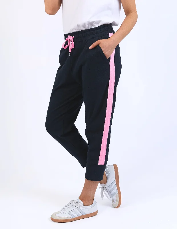 Women's Stone Wash Pants-Brunch Pant Navy/Neon Pink Tape