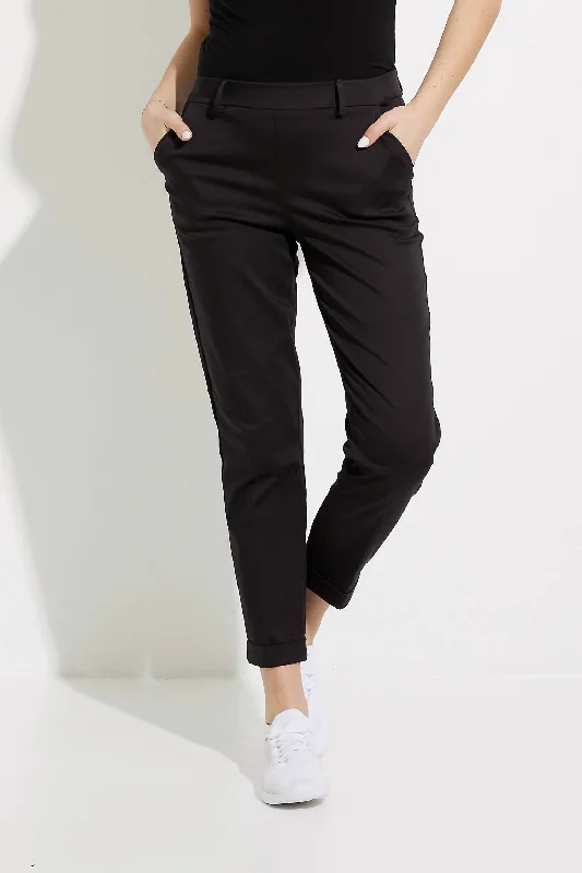 Women's Earth Tone Pants-Cuffed Ankle Pants In Black