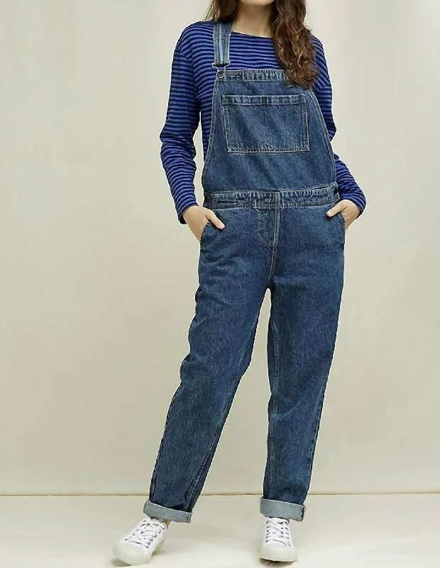 Women's Gaucho Pants-Denim Overall In Medium Blue