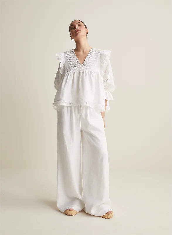 Women's Triple-Waist Pants-Devon Linen Pant | Optical White