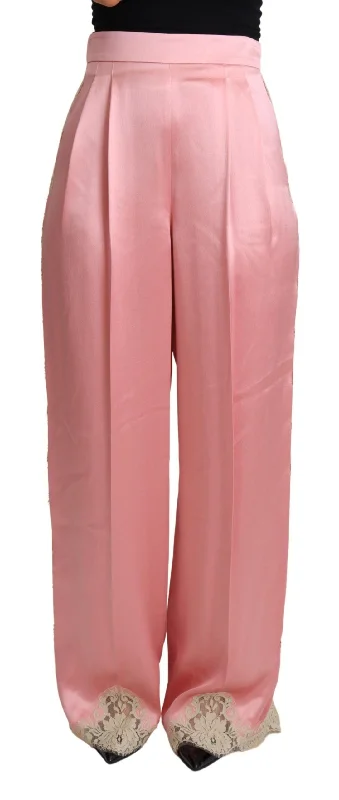 Women's Moto Pants-Dolce & Gabbana Silk Blend Satin Wide-Leg Pants in Women's