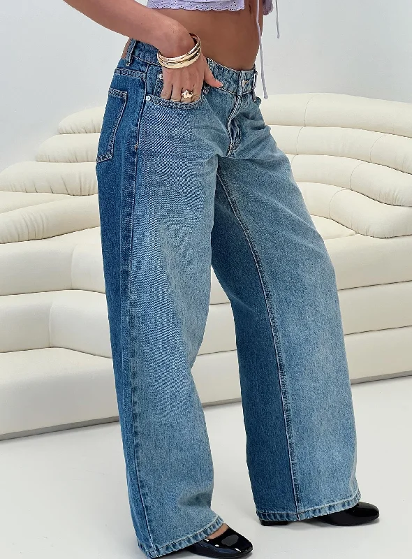 Women's Party Pants-Ferris Two-toned Straight Leg Jean Blue Wash Denim