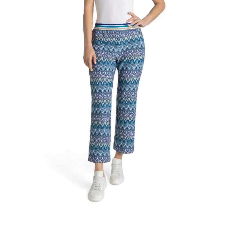 Women's Patterned Pants-Flare Kick Pant In Monaco Blue Jacquard