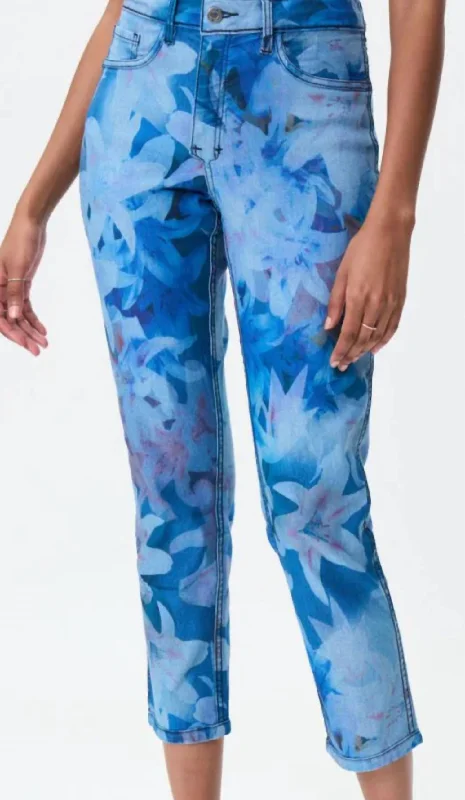 Women's Flight Pants-Floral Pants In Light Blue