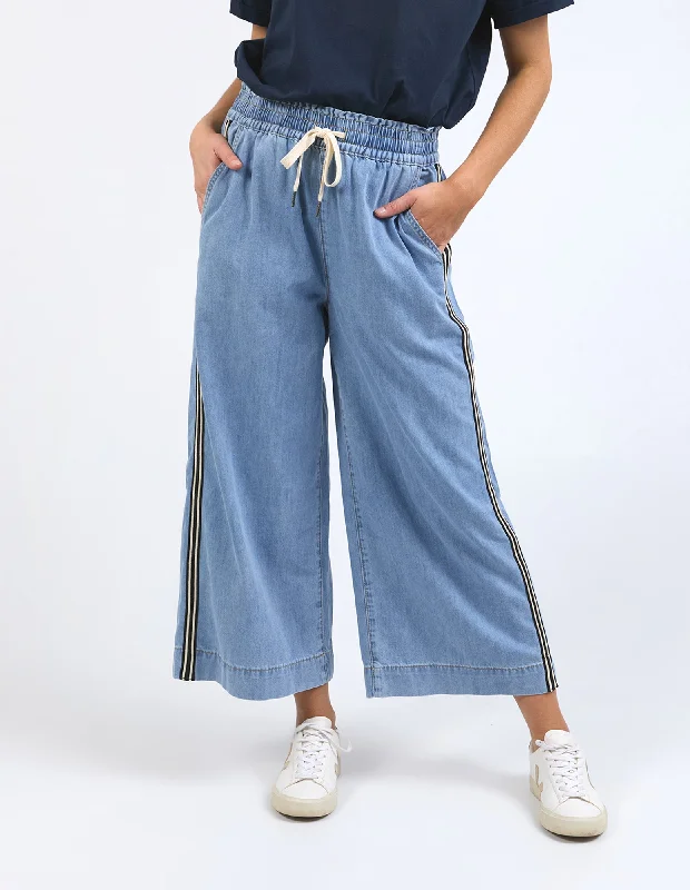 Women's Track Pants-Greta Wide Leg Pant Side Tape Light Blue