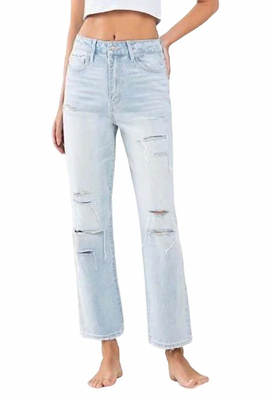 Women's Metallic Pants-High Rise Distressed Jean In Light Wash