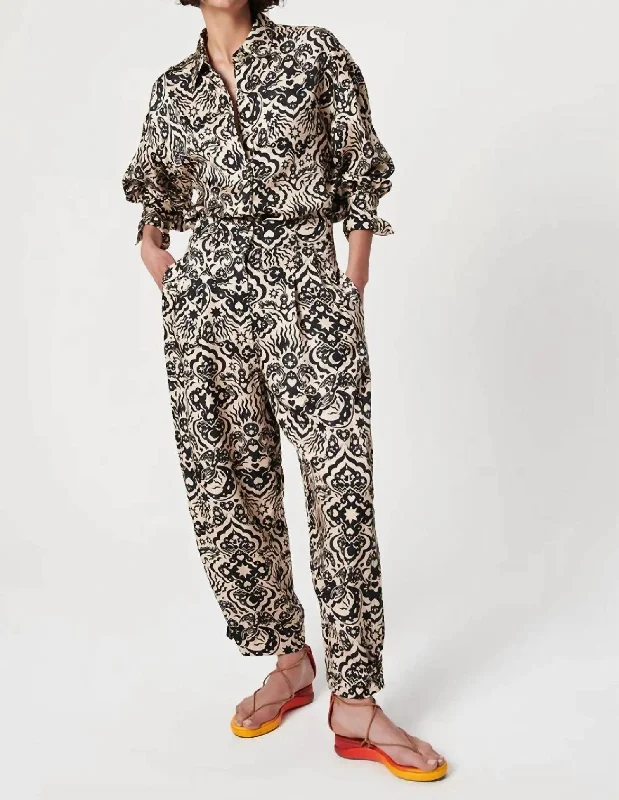 Women's Paisley Print Pants-High Waisted Juniper Pants In Stencil Black