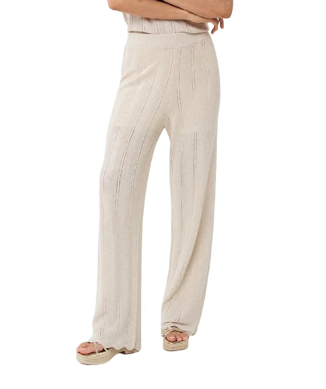 Women's Dark Wash Pants-Knit Trousers In Natural