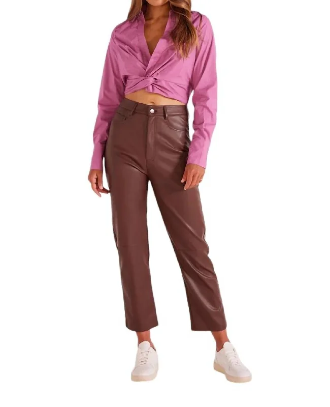 Women's Roll-Up Pants-Lani Faux Leather Pant In Choc