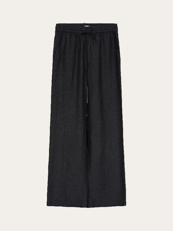 Women's Relaxed Fit Pants-Linen Mix Elastic Waist Pants - Black Jet