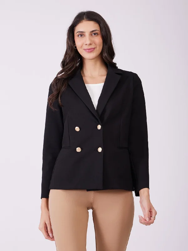 Women's Double-Waist Pants-LivIn Double Breasted Blazer - Black