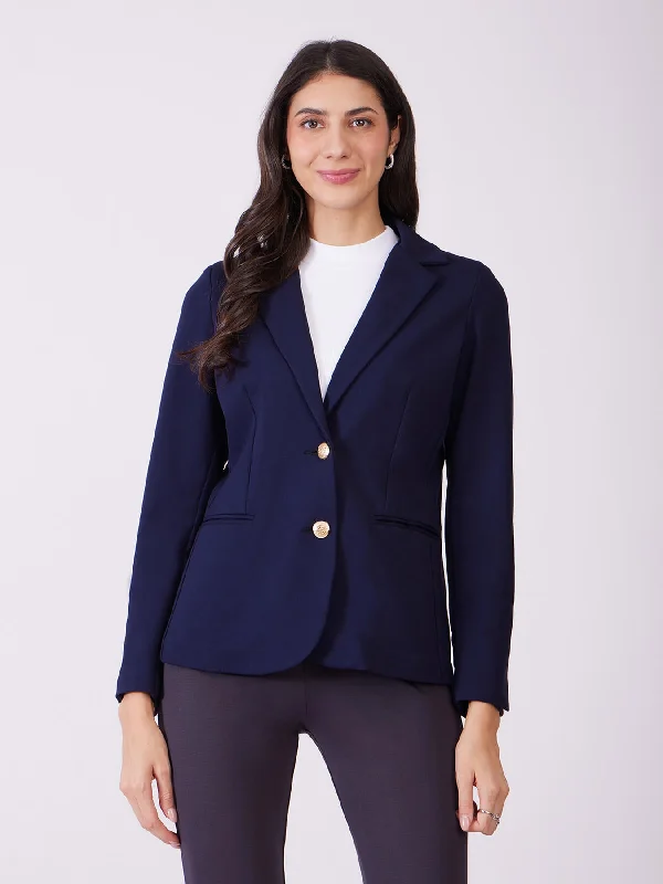 Women's Denim Pants-LivIn Single Breasted Blazer - Navy Blue