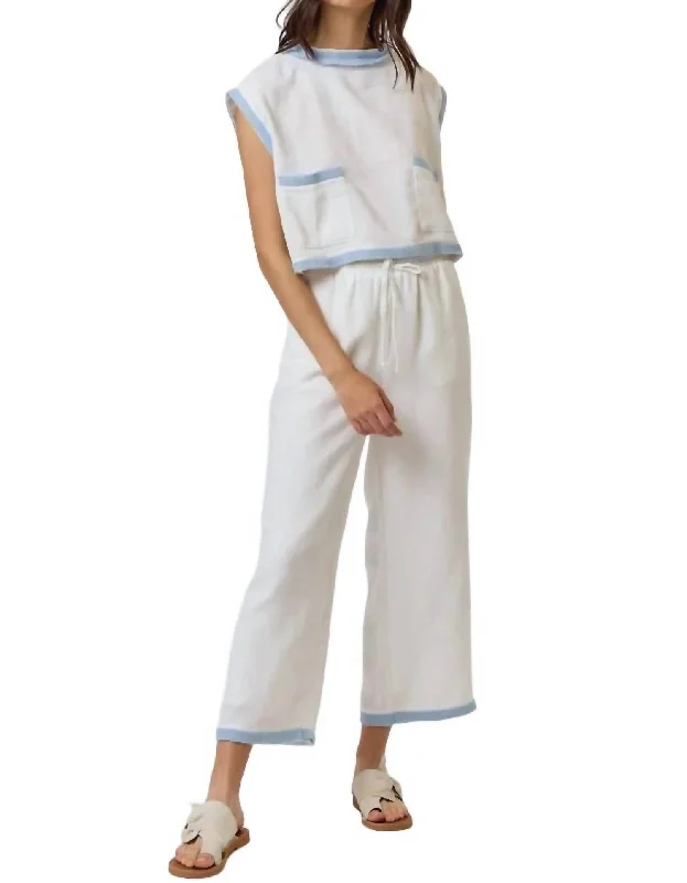 Women's Earth Tone Pants-Liza Pants In Ivory/sky